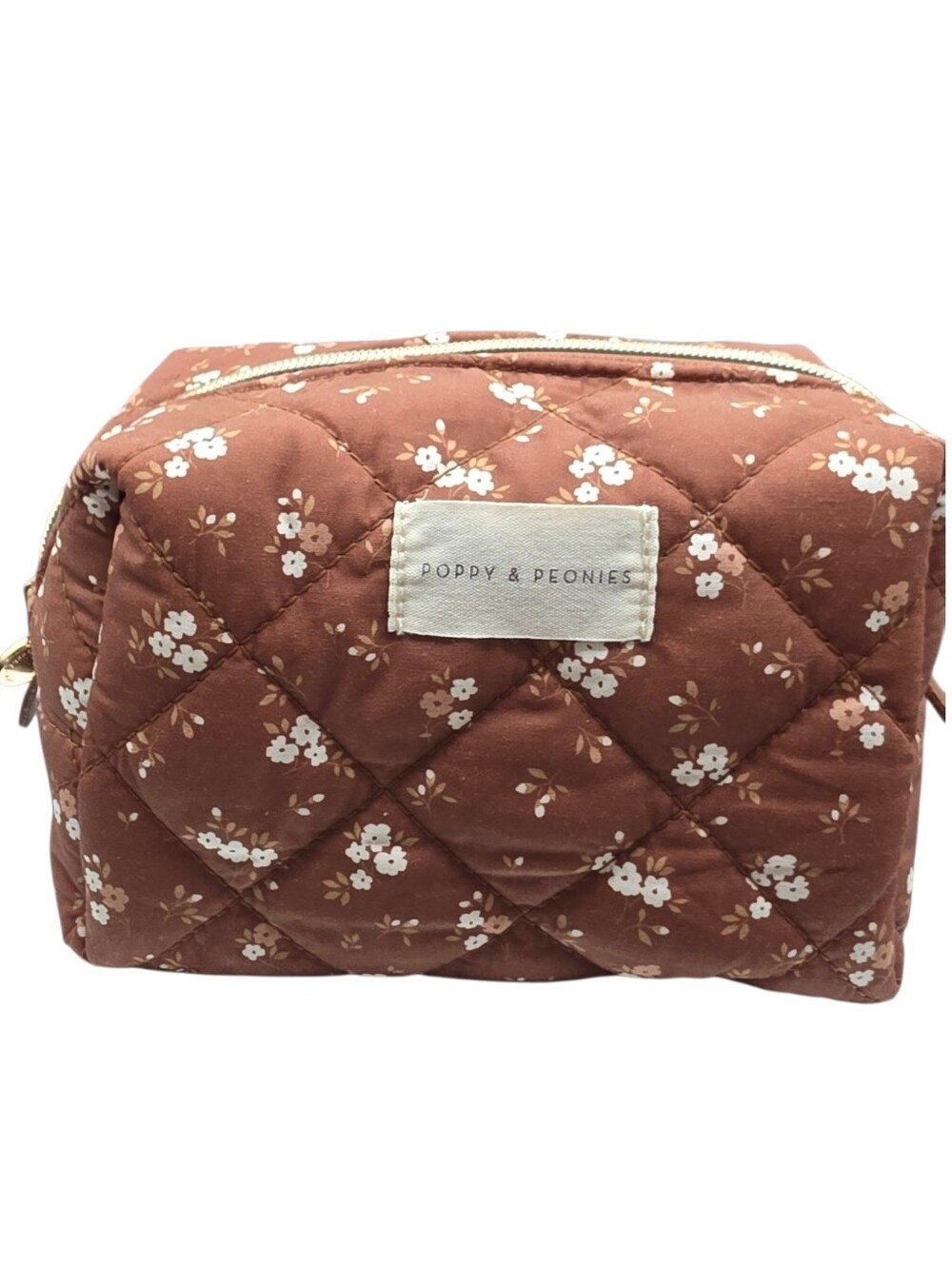 Poppy & Peonies Brown Floral Quilted Cosmetic Bag NWOT